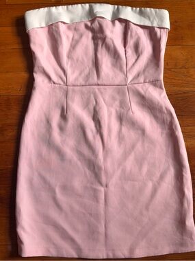 Edikted Priyah Contrast Foldover Strapless Minidress in Light Pink & White